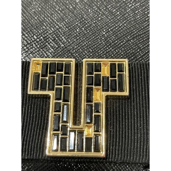 Tory Burch Black Deco Saffiano Leather Clutch Bag Evening Elegant Chic Purse - Picture 16 of 16